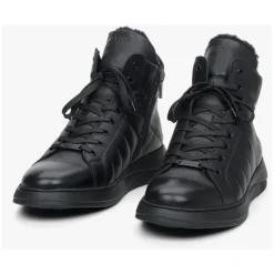 Schwarze Leder High-Top Sneakers