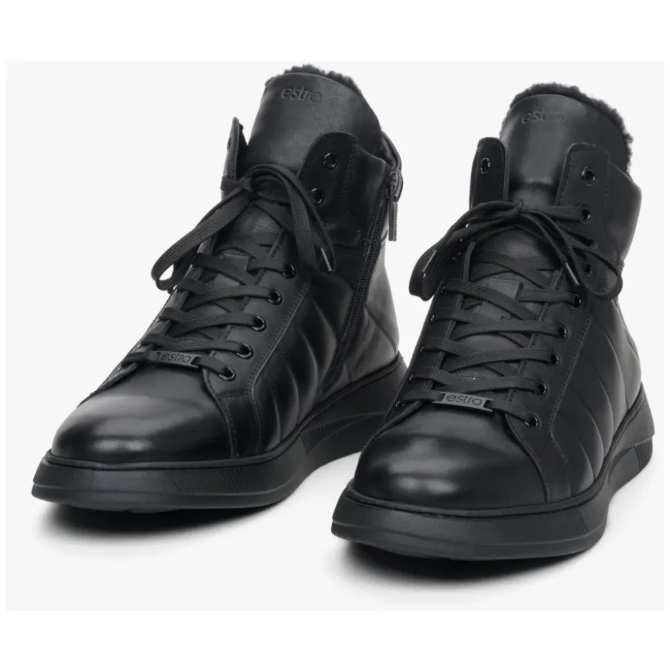 Schwarze Leder High-Top Sneakers