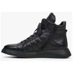 Schwarze Leder High-Top Sneakers