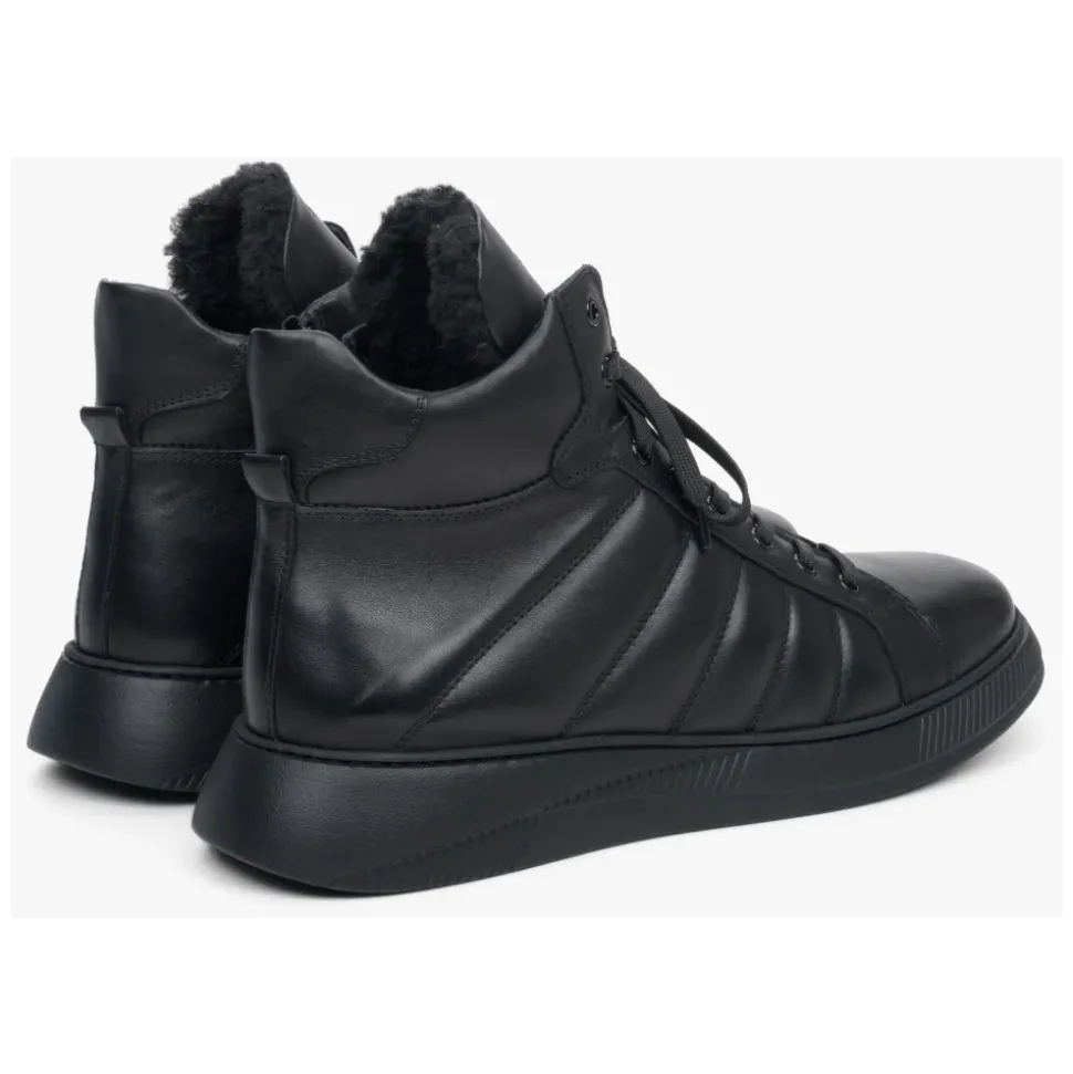 Schwarze Leder High-Top Sneakers