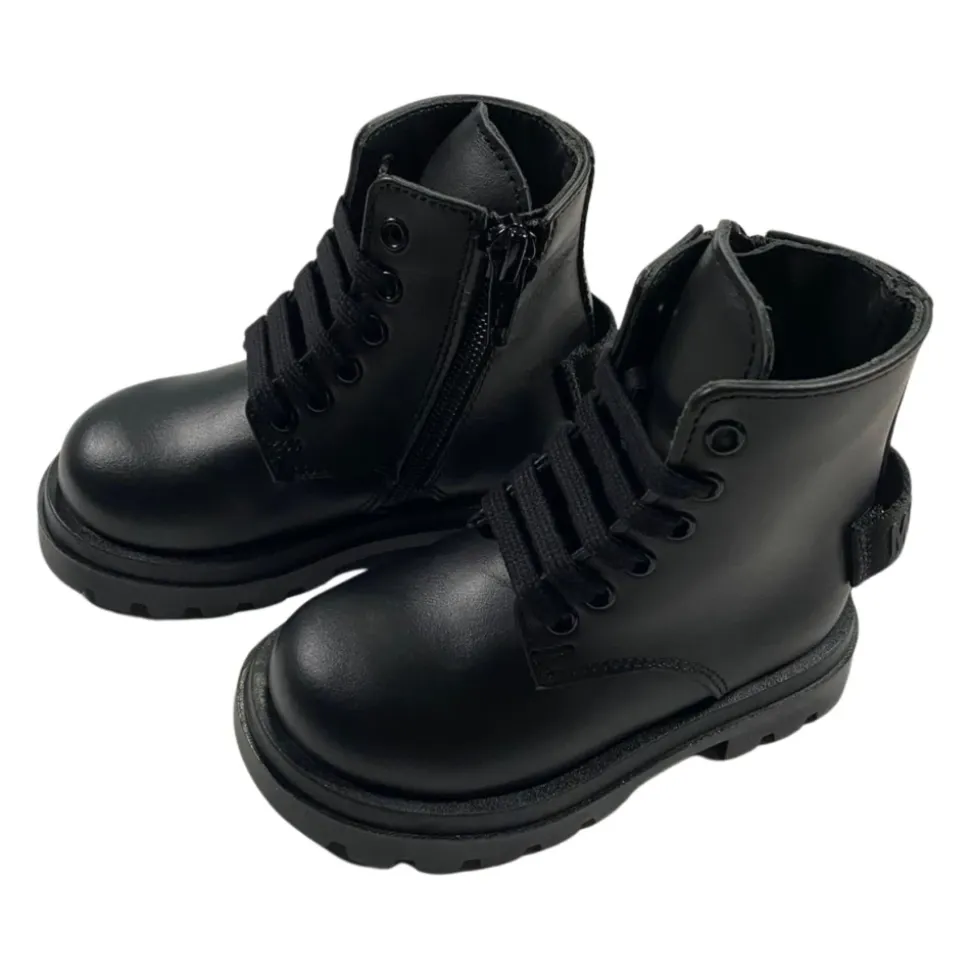 Schwarze Leder Kinder Stiefeletten