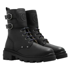Schwarze Leder Kinder Stiefeletten