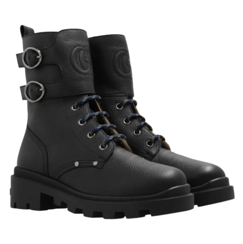 Schwarze Leder Kinder Stiefeletten