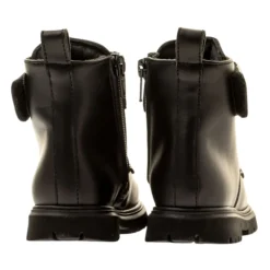 Schwarze Leder Kinderstiefel mit Metalllogo
