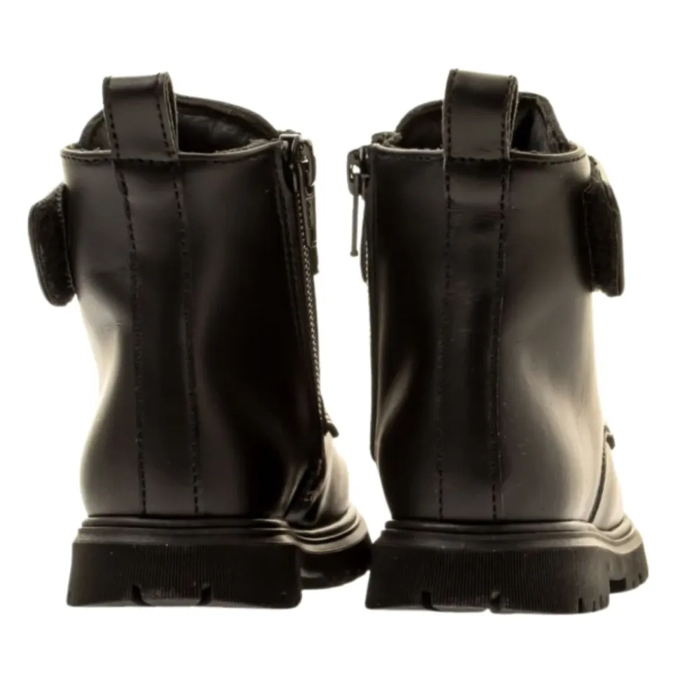 Schwarze Leder Kinderstiefel mit Metalllogo