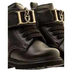Schwarze Leder Kinderstiefel mit Metalllogo