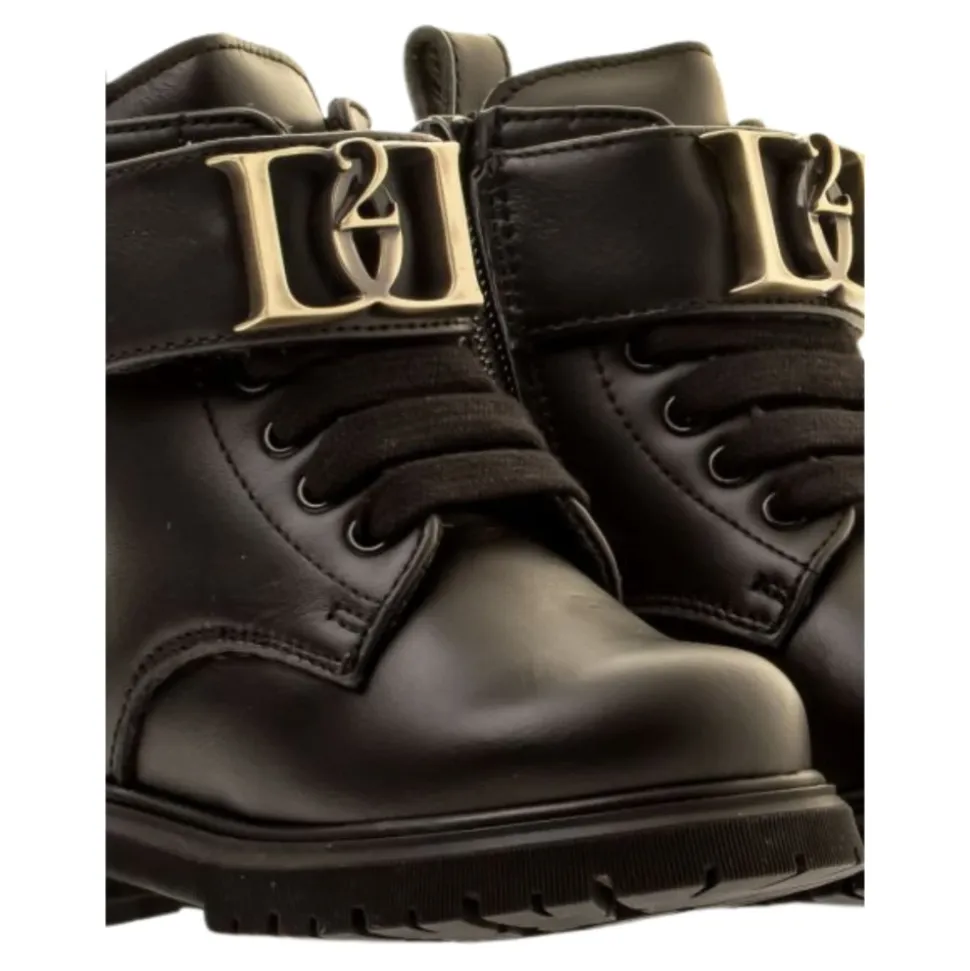 Schwarze Leder Kinderstiefel mit Metalllogo