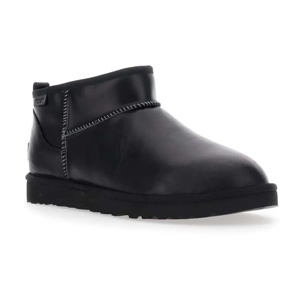 Schwarze Leder Klassische Ultramini Stiefel