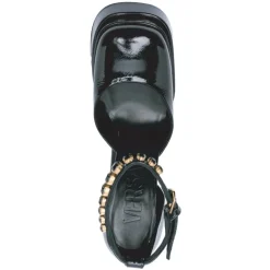 Schwarze Leder Plateau Sandalen