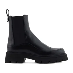Schwarze Leder Plateau Stiefel Runde Zehe
