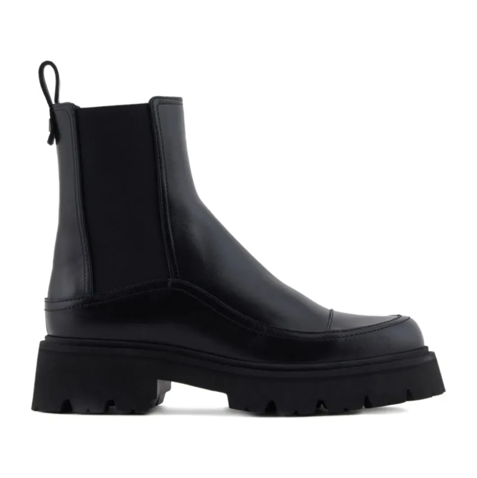 Schwarze Leder Plateau Stiefel Runde Zehe