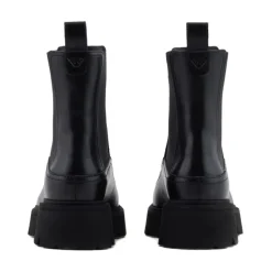 Schwarze Leder Plateau Stiefel Runde Zehe