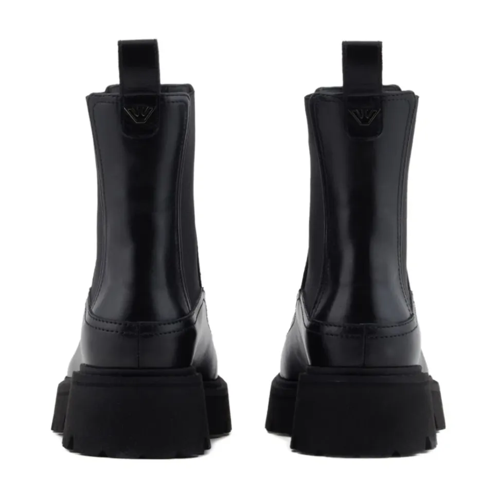 Schwarze Leder Plateau Stiefel Runde Zehe