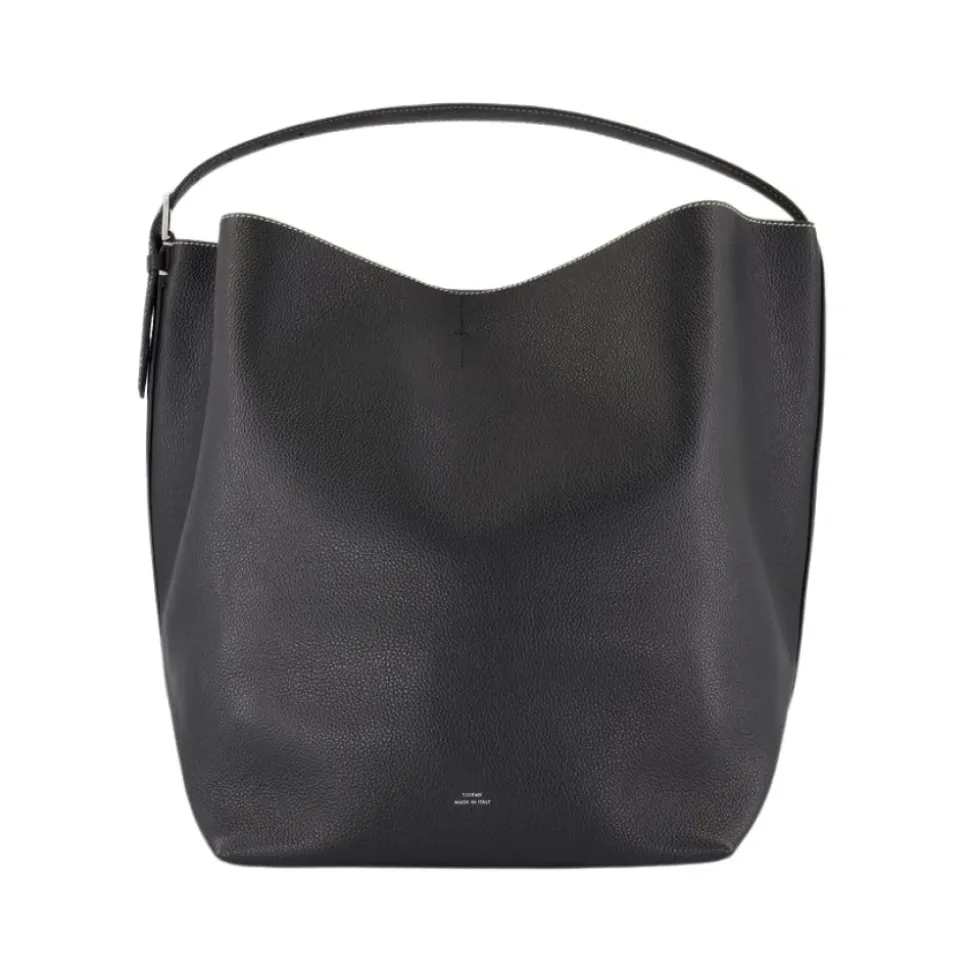 Schwarze Leder Shopper Tasche - Doppelter Tragekomfort