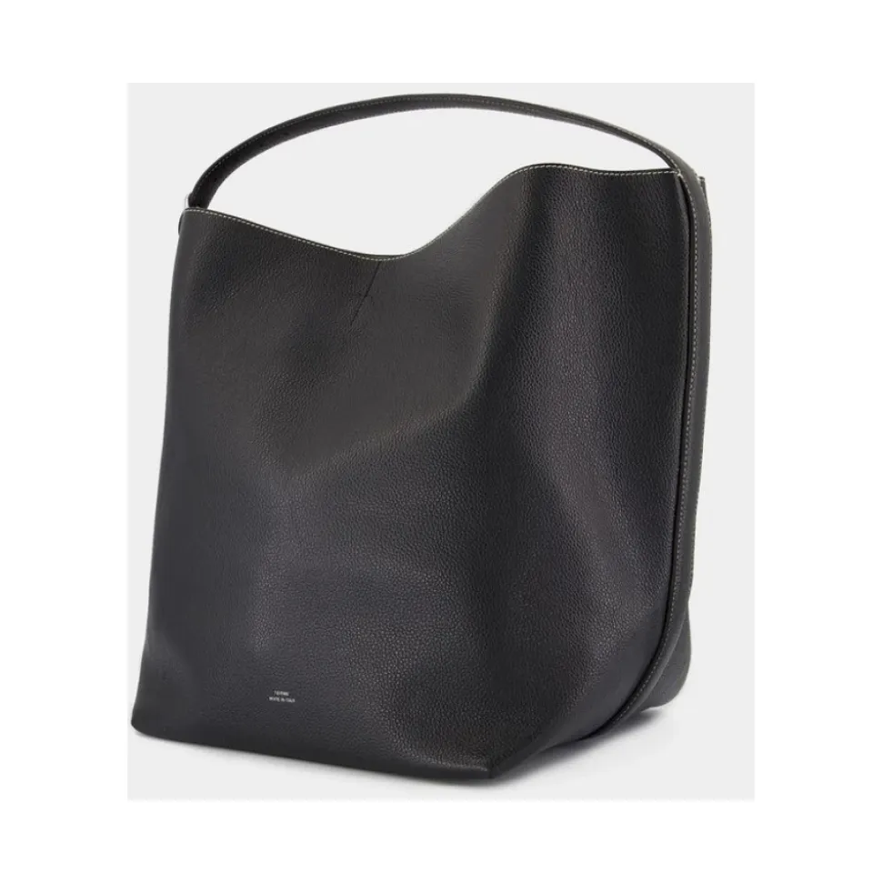 Schwarze Leder Shopper Tasche - Doppelter Tragekomfort