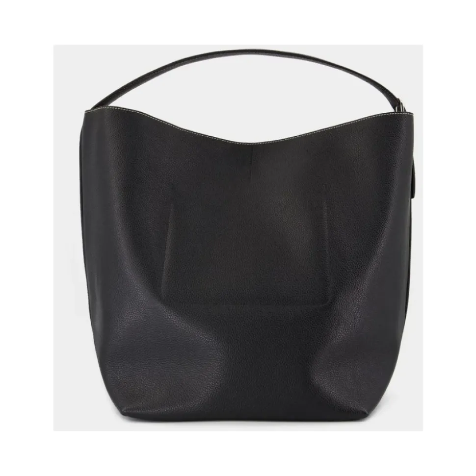 Schwarze Leder Shopper Tasche - Doppelter Tragekomfort