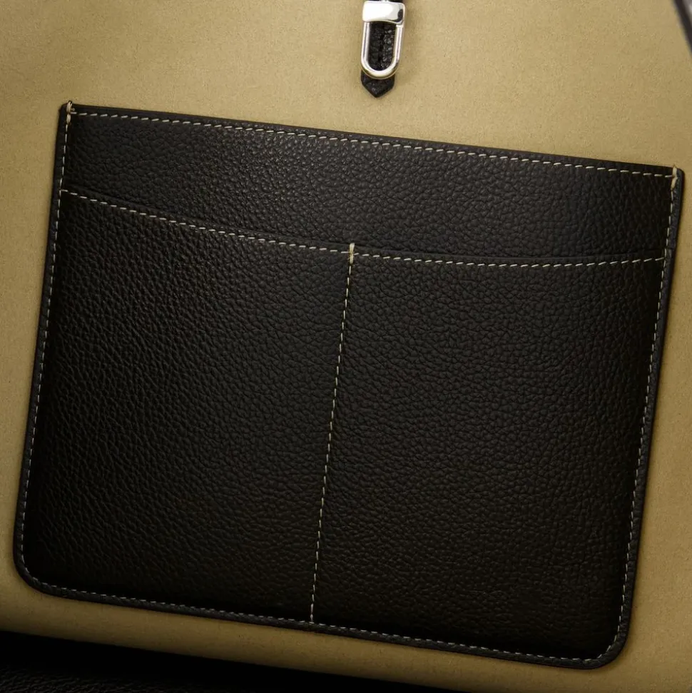 Schwarze Leder Shopper Tasche - Doppelter Tragekomfort