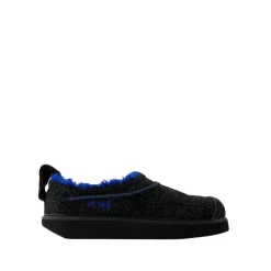 Schwarze Leder Slip-On Slides