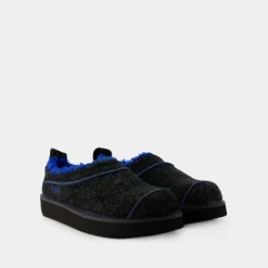 Schwarze Leder Slip-On Slides