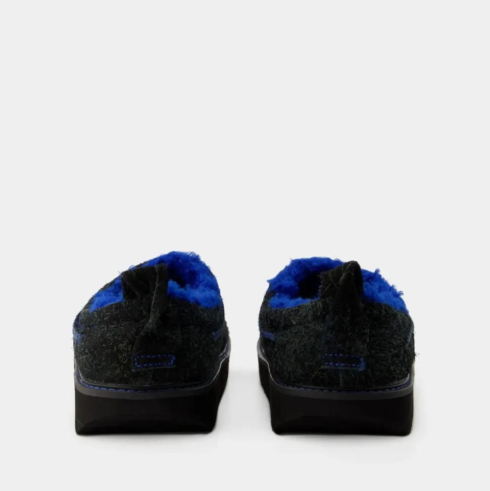 Schwarze Leder Slip-On Slides