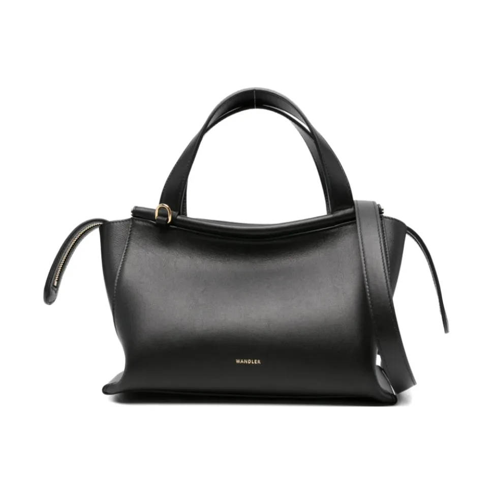 Schwarze Leder Top-Handle-Tasche