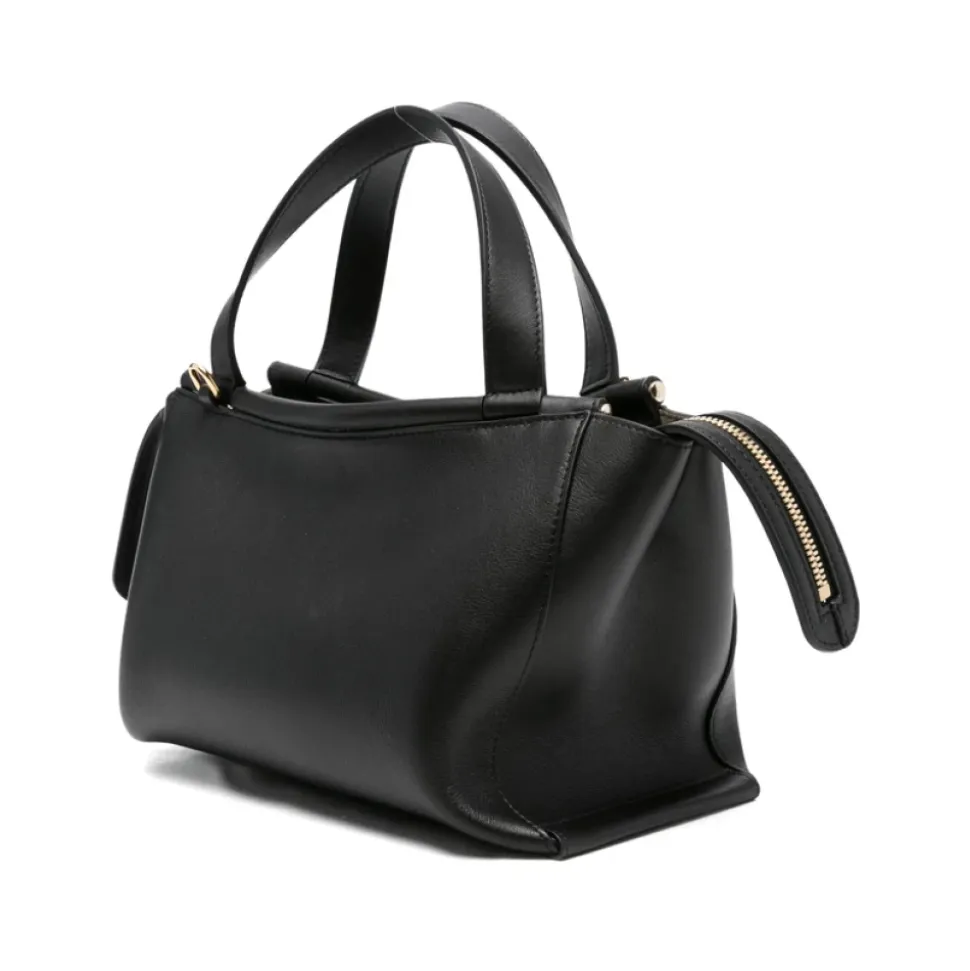 Schwarze Leder Top-Handle-Tasche