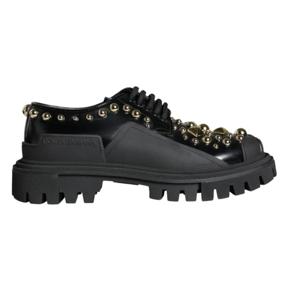 Schwarze Leder Trekking Derby Schuhe