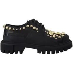 Schwarze Leder Trekking Derby Schuhe