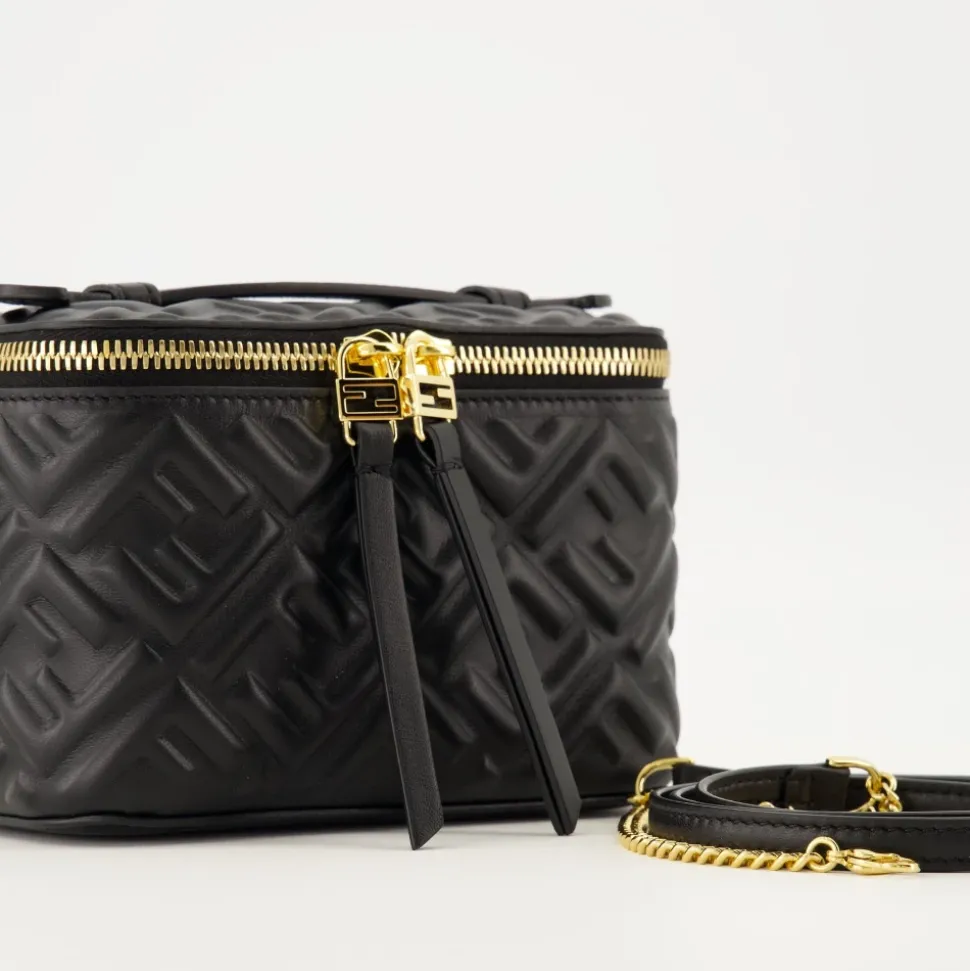 Schwarze Leder Vanity Tasche