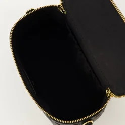 Schwarze Leder Vanity Tasche
