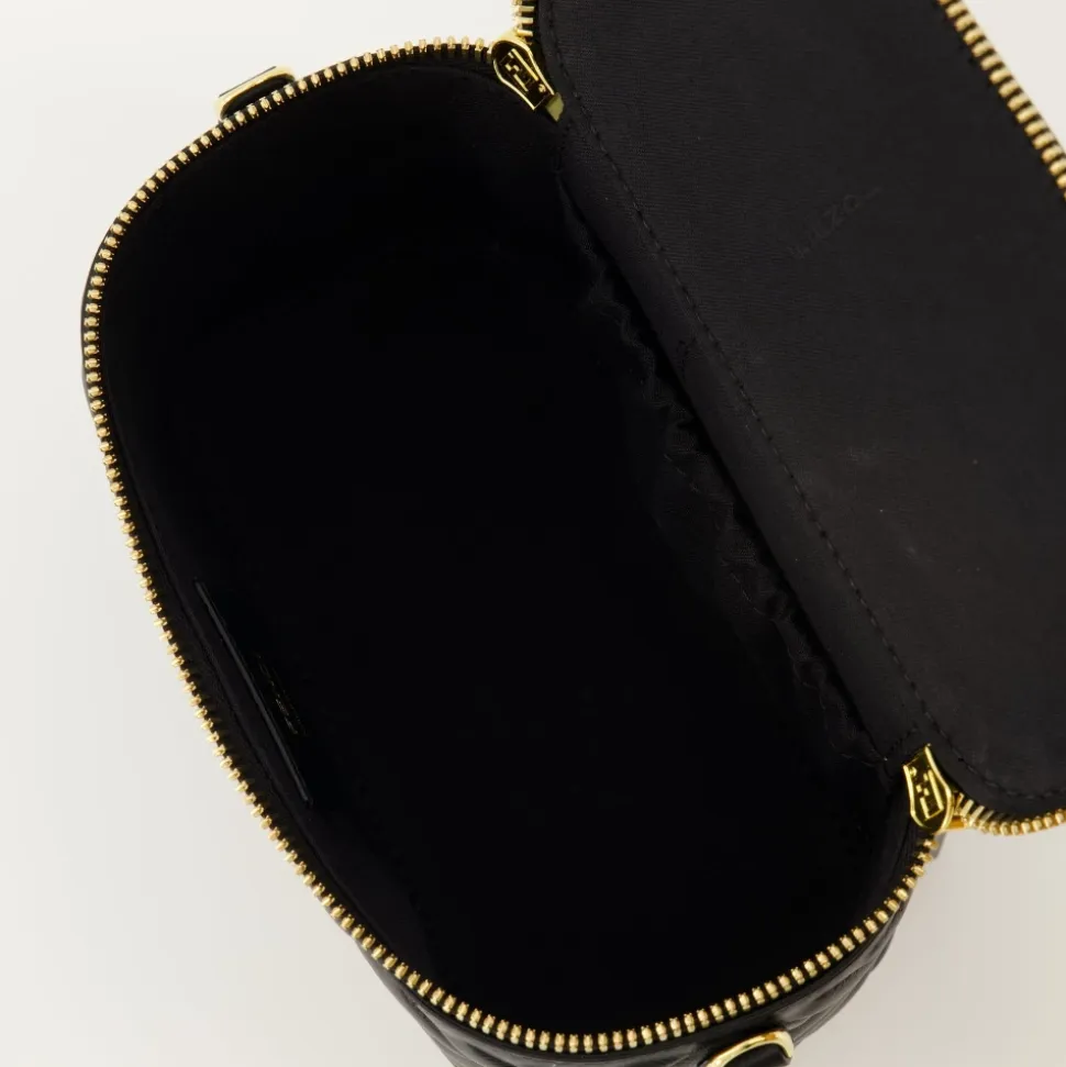 Schwarze Leder Vanity Tasche