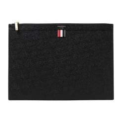 Schwarze Leder Zip Clutch