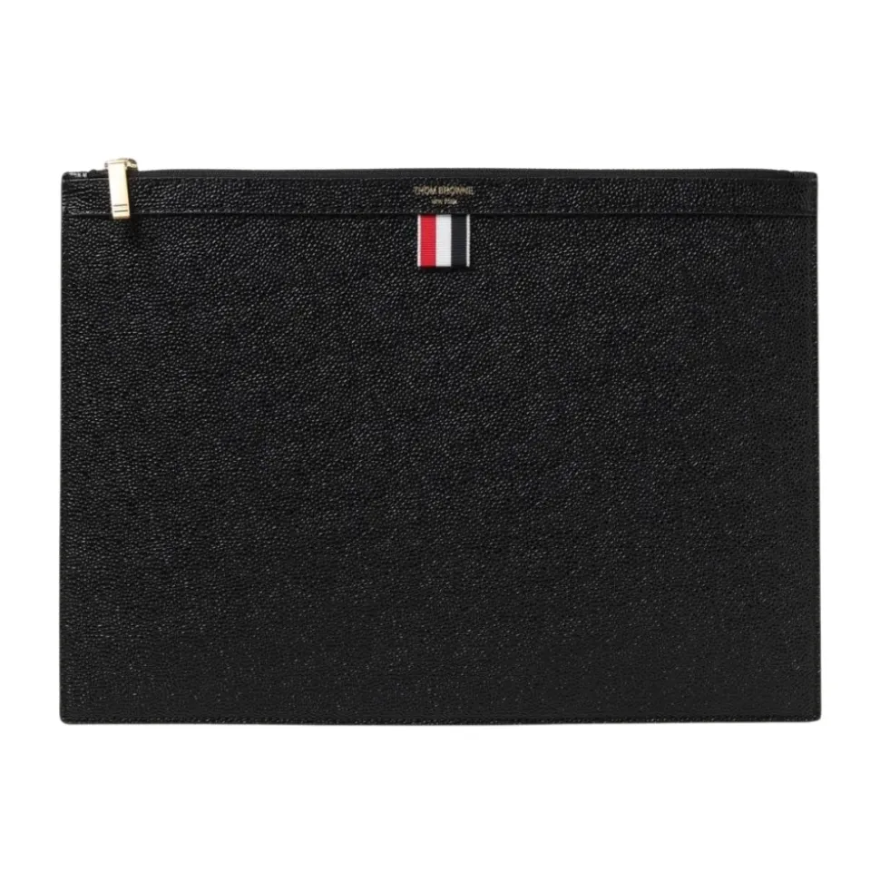 Schwarze Leder Zip Clutch