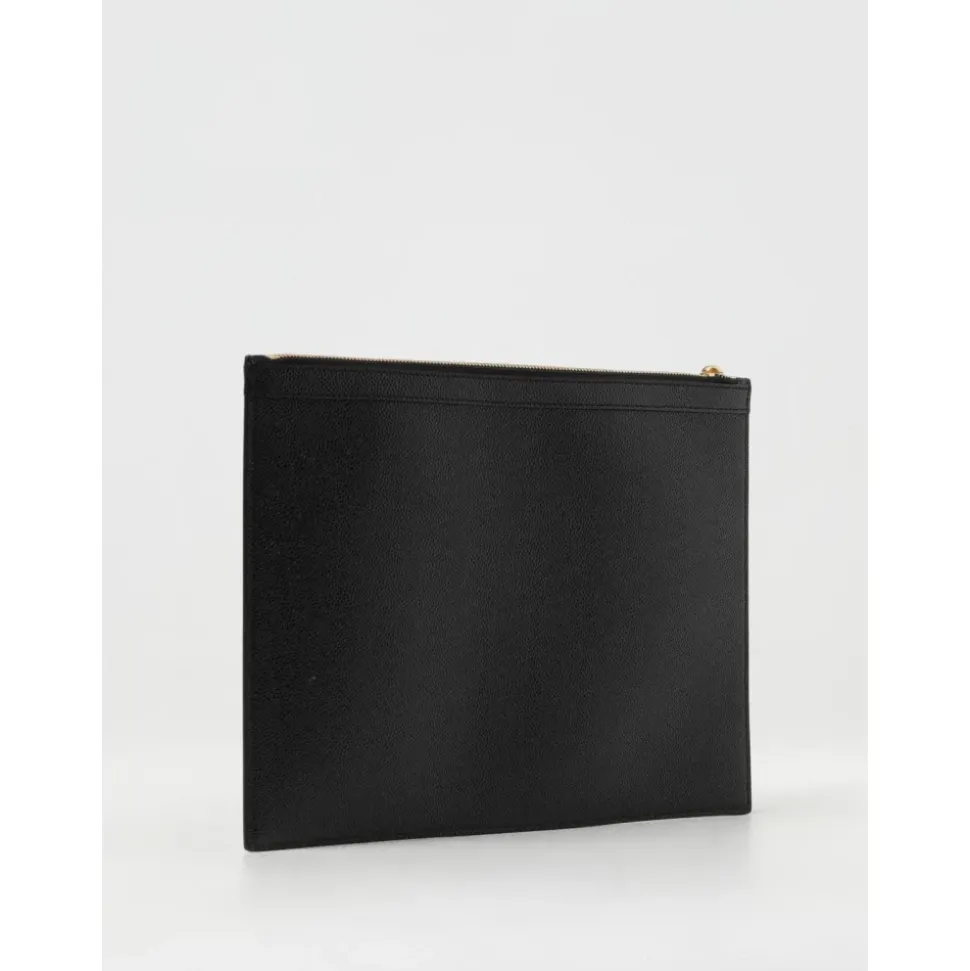 Schwarze Leder Zip Clutch
