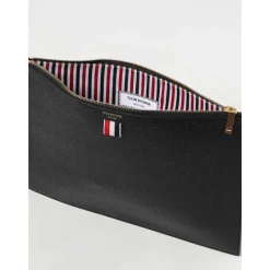 Schwarze Leder Zip Clutch