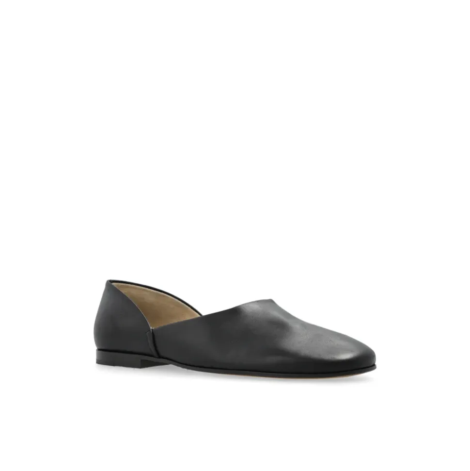 Schwarze Leder-Ballerinas