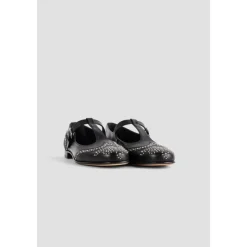 Schwarze Lederballerinas mit Nieten