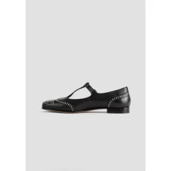 Schwarze Lederballerinas mit Nieten