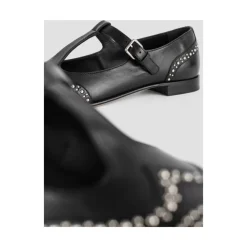 Schwarze Lederballerinas mit Nieten