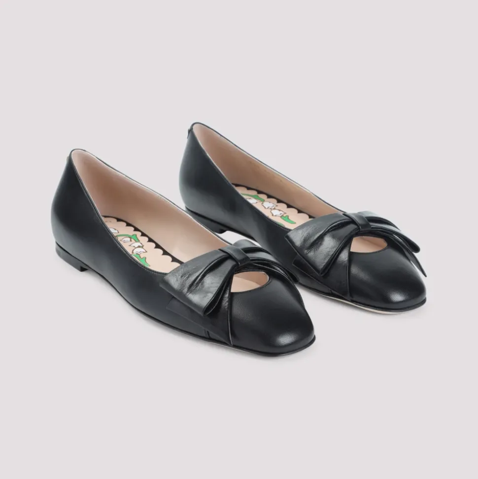 Schwarze Lederballerinas für Frauen