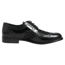 Schwarze Lederblumen Spitzenkleidschuhe