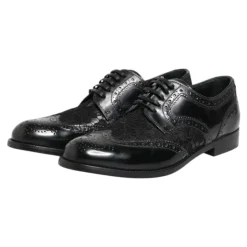Schwarze Lederblumen Spitzenkleidschuhe