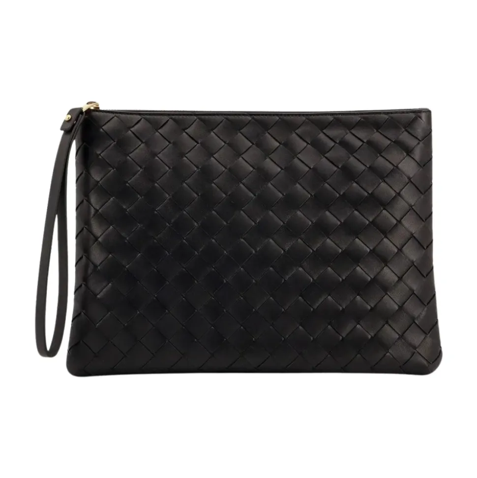 Schwarze Lederclutch