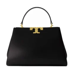 Schwarze Leder-Crossbody-Tasche mit Klappenverschluss