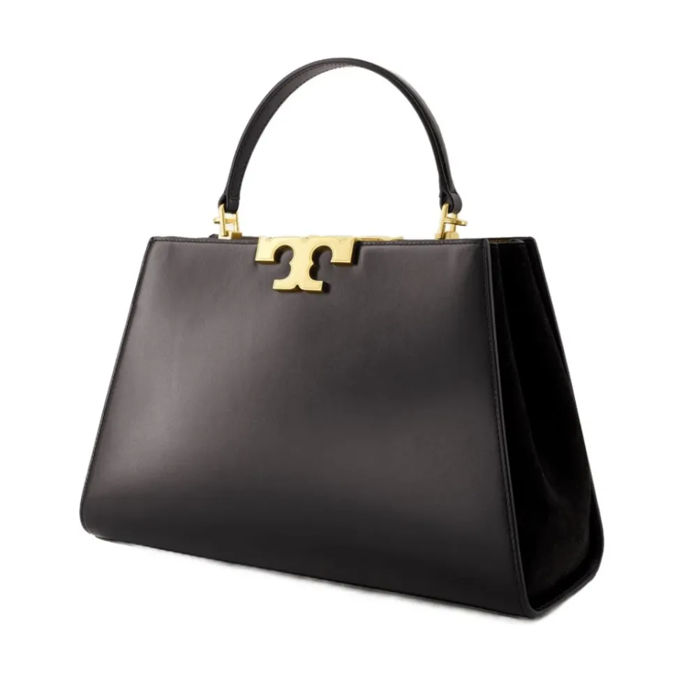 Schwarze Leder-Crossbody-Tasche mit Klappenverschluss