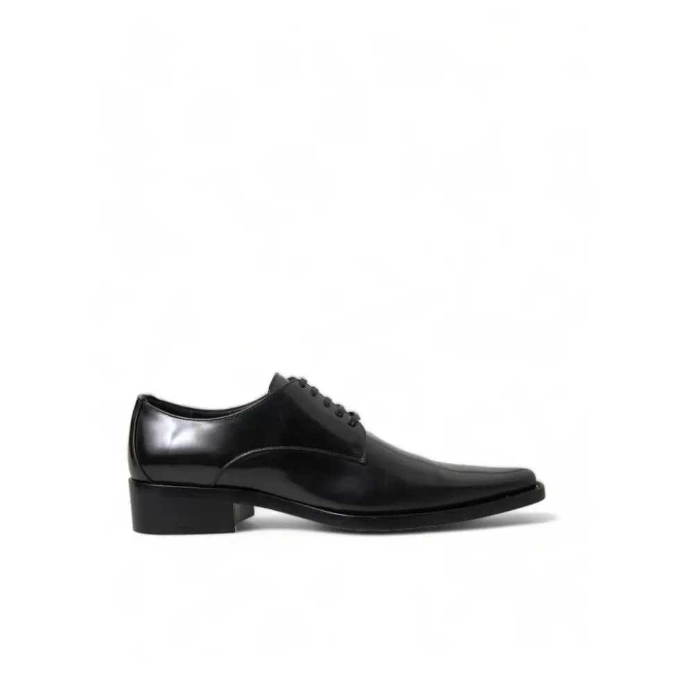 Schwarze Lederformale Flache Schuhe Schnürung