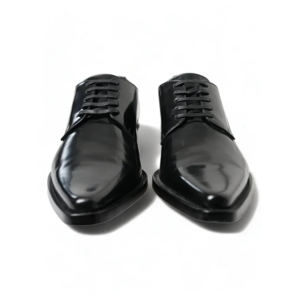 Schwarze Lederformale Flache Schuhe Schnürung