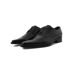 Schwarze Lederformale Flache Schuhe Schnürung