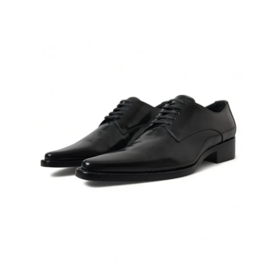 Schwarze Lederformale Flache Schuhe Schnürung
