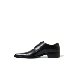 Schwarze Lederformale Flache Schuhe Schnürung